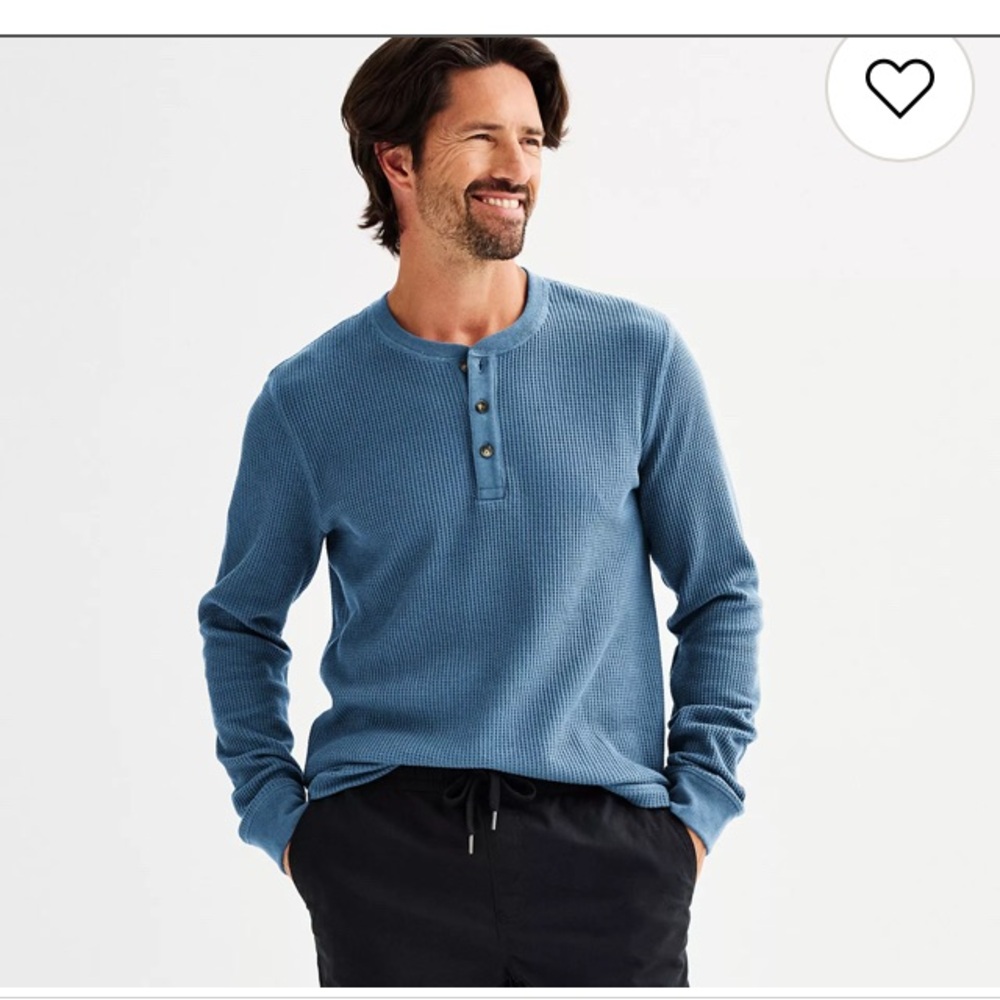 Men's Sonoma Goods For Life® Essential Long Sleeve Waffle Henley Tee/Blue/XL